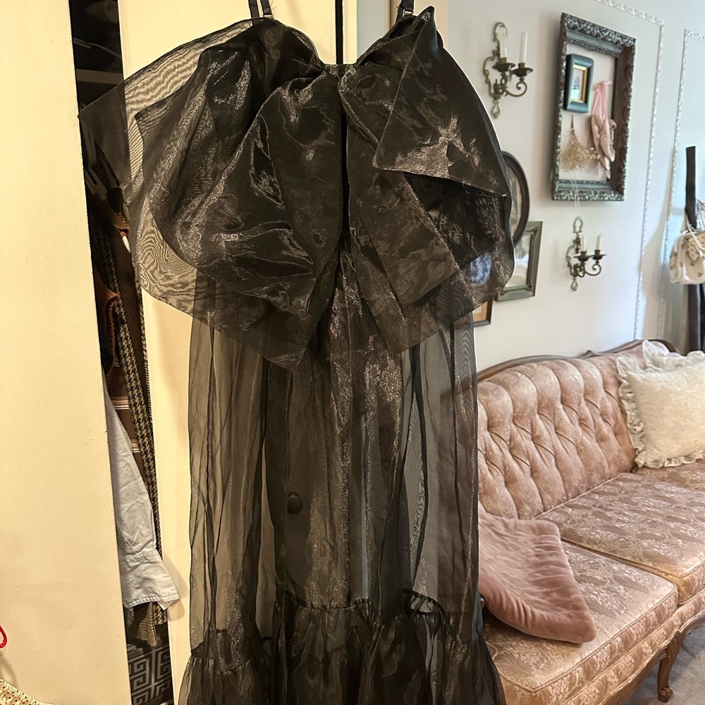 Free People Black Sheer Dress with Bow